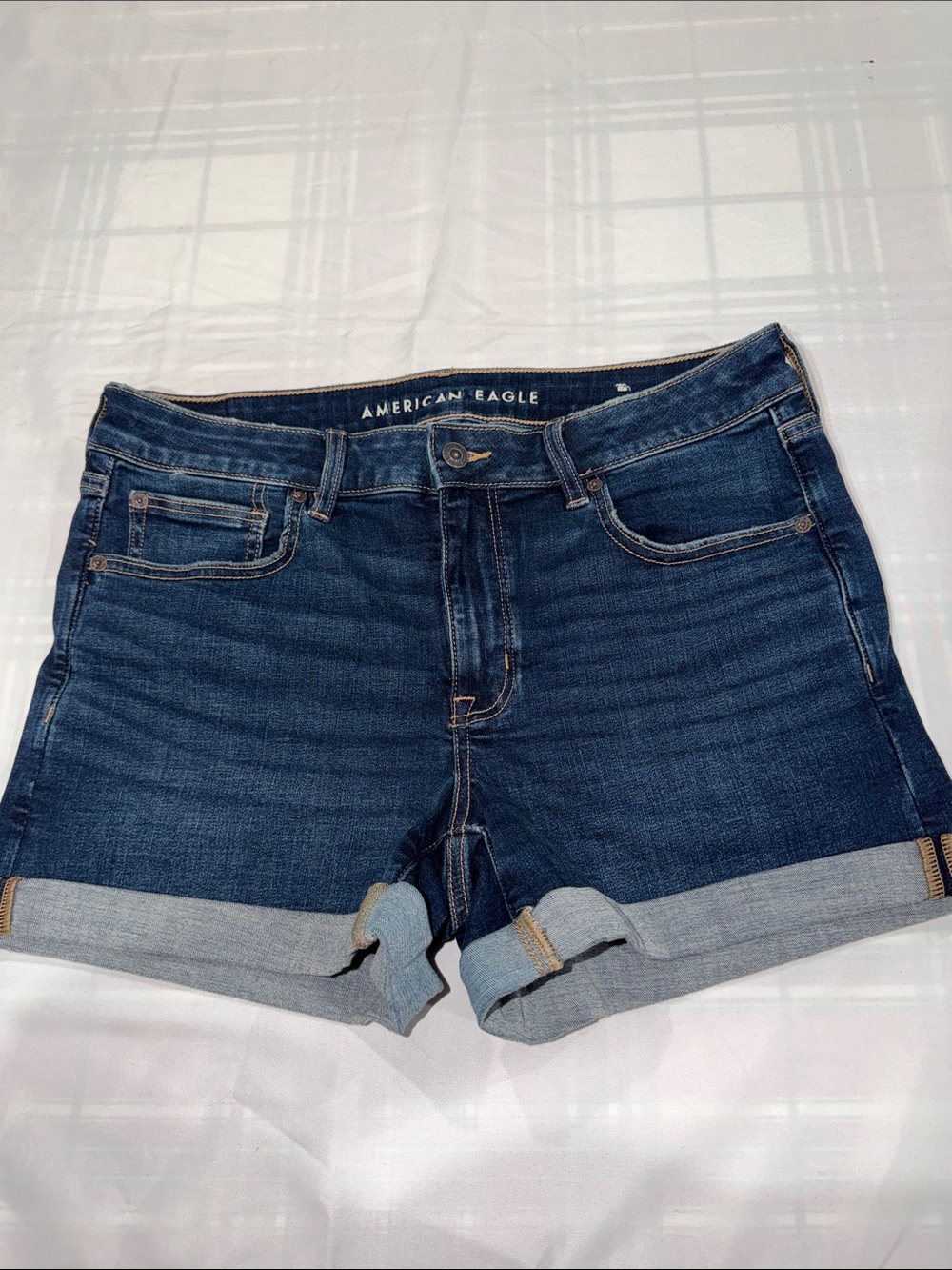 American Eagle Outfitters Dark Blue Rolled Hem Denim Shorts
